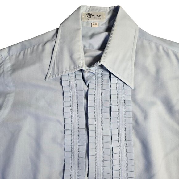 Vintage The Gentry Phoenix Light Blue Ruffle Front Shirt 16-35, Men's Large - Picture 1 of 10